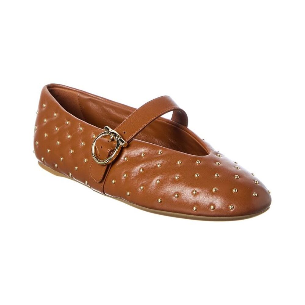 Ferragamo Salvatore Ferragamo Logo Leather Ballet Flat, Brown